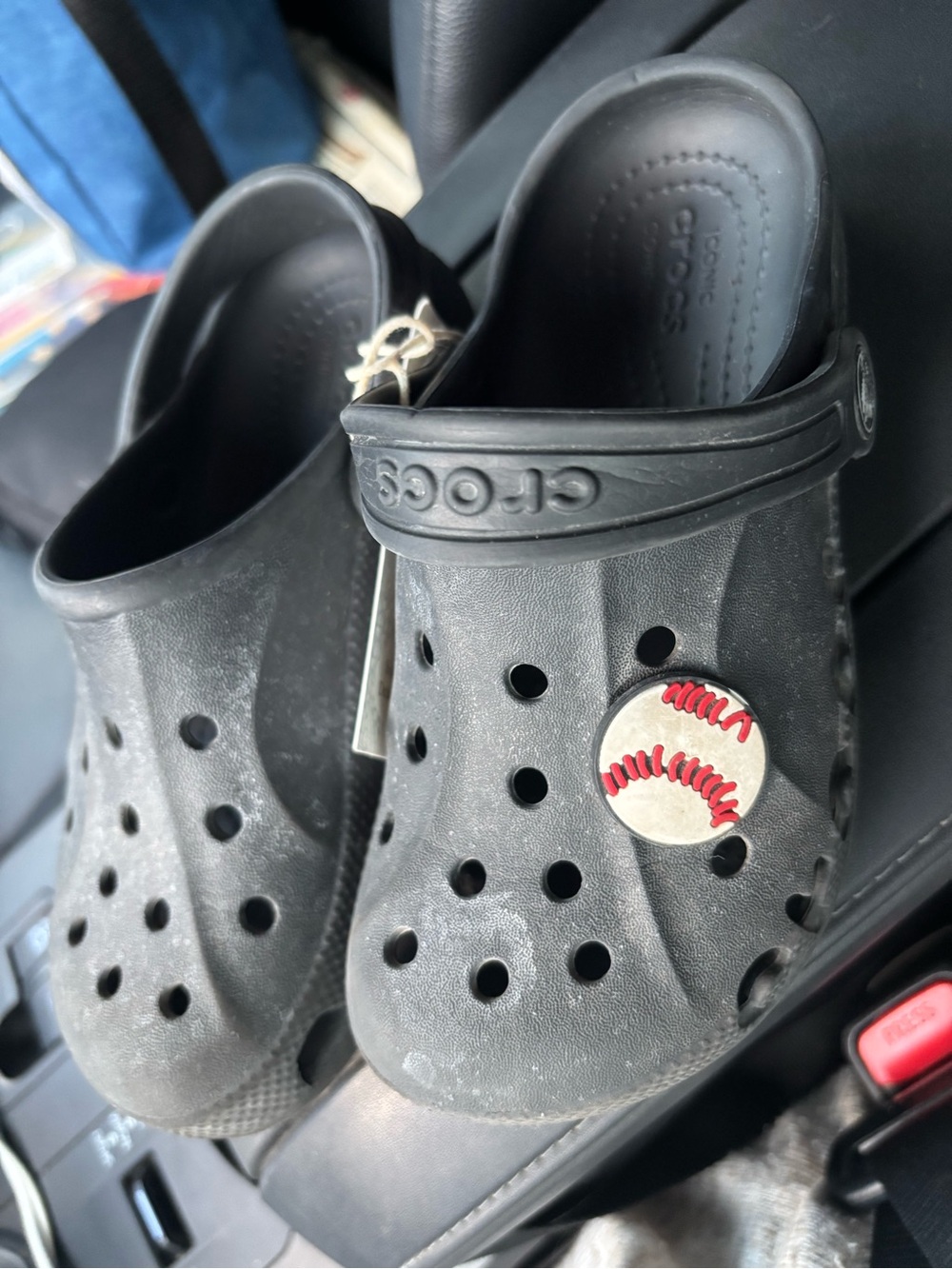 Crocs size 13 Kids' Classic Clog in Black with Baseball Jibbitz